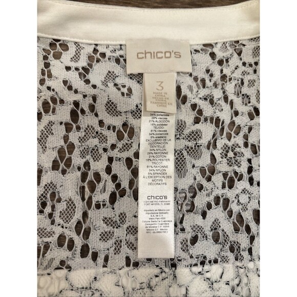 Chicos Size 3 Black & White Lace Blazer Open Front Sheer - Picture 7 of 8